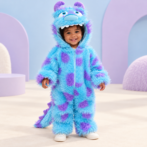 Blue & Lilac Monster Hooded Jumpsuit